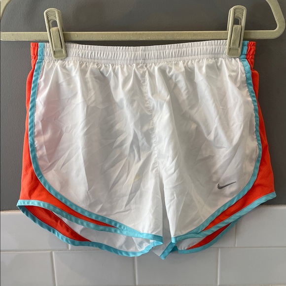Nike Pants - Nike Tempo Women's White and Orange Athletic Shorts with Blue Accents